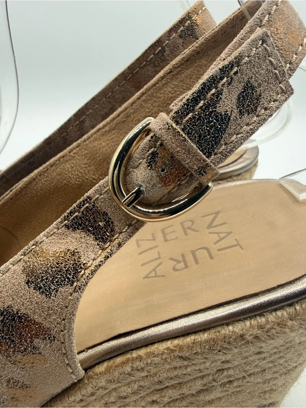 Naturalizer Metallic Floral Espadrille Wedge Slingback Shoes Closed Toes Comfort